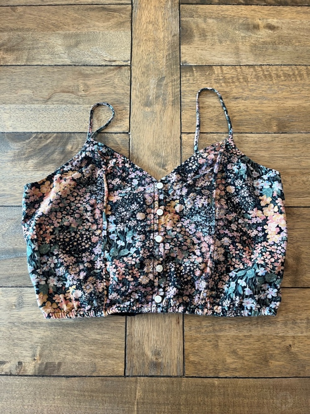 American Eagle Black Floral Cropped Cami Top S Babydoll Cottagecore Y2K
